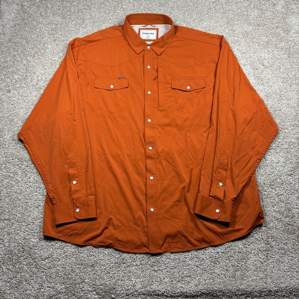 Poncho Mens 3XL Burnt Orange Western Snap Performance Outdoor Shirt Regular Fit